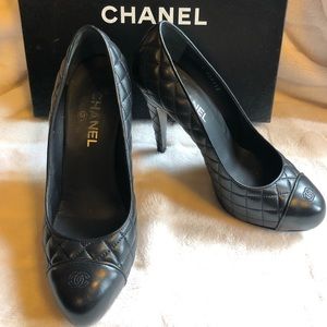 Chanel Quilted Cap Logo Platform Pumps